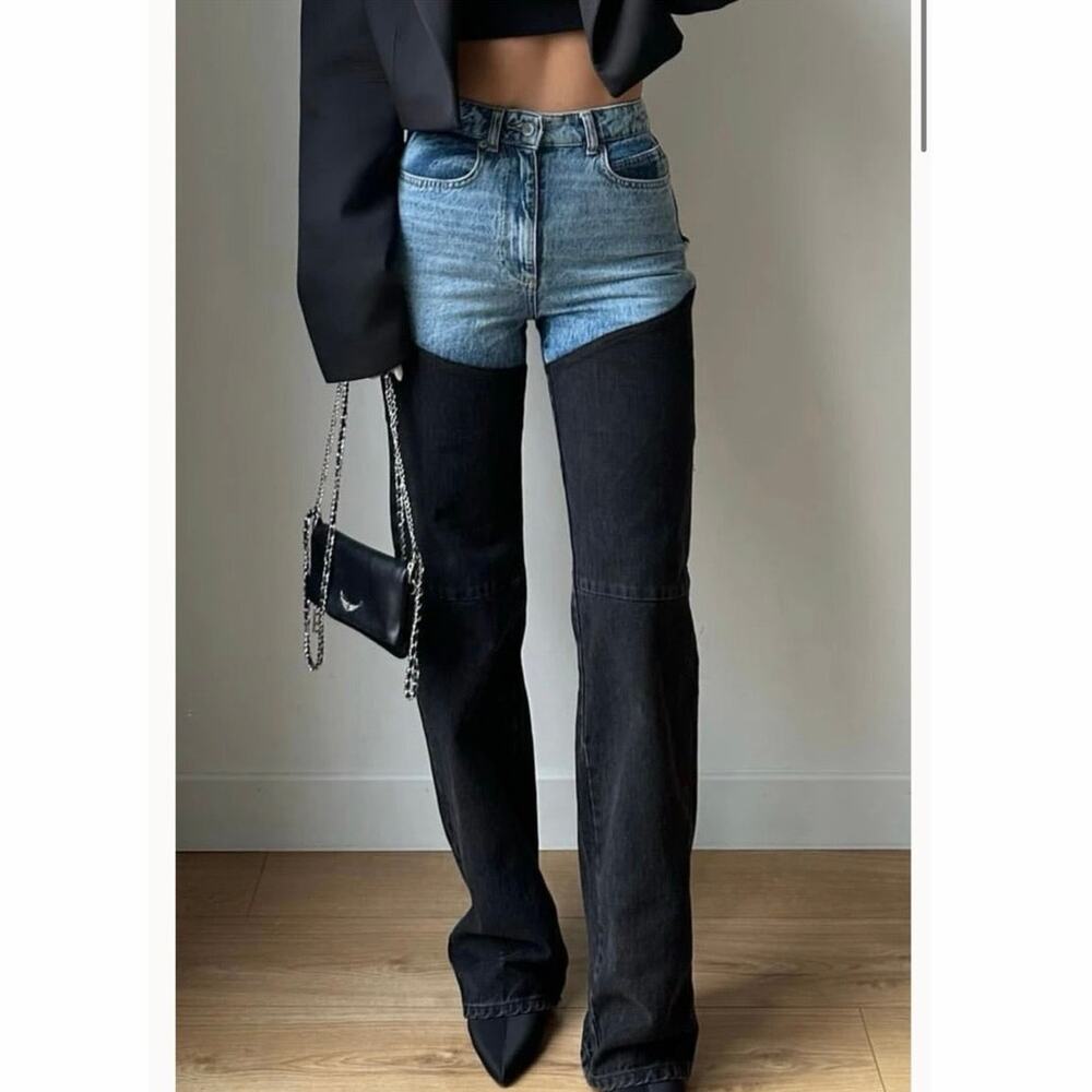 PIRAL Bicolor Chap Jeans Two Tone Straight Leg Denim NWT 100% Cotton Size XS